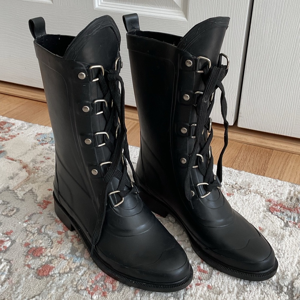 Capelli of New York Black Lace-Up Rain Boots
